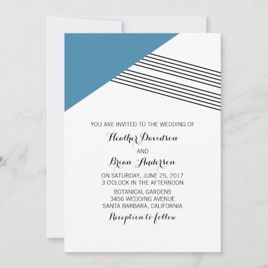Invitation de mariage de bande géométrique bleue (Devant)