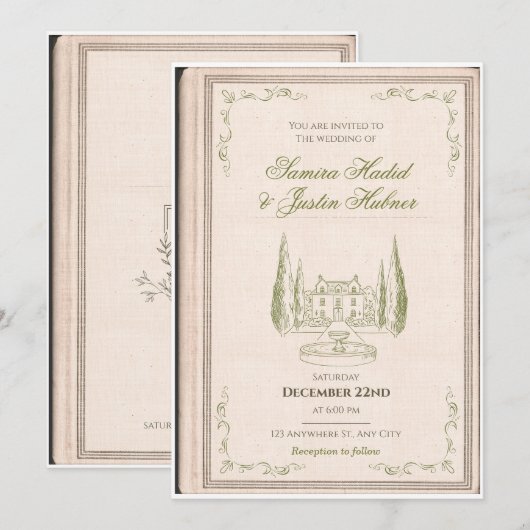 Invitation de mariage de bibliothèque livresque es (Devant / Derrière)