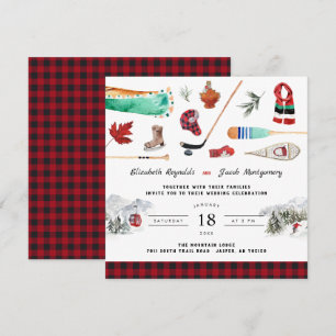 Invitation de mariage de camping en montagne hiver