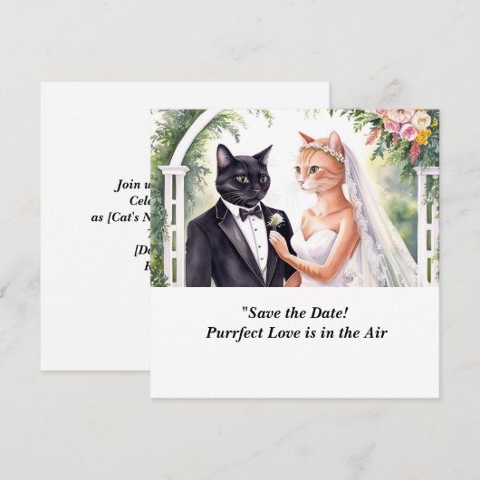 Invitation de mariage de chat à retenir la date (Devant / Derrière)