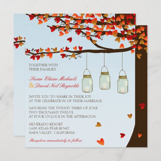 Invitation de mariage de chêne de pot de maçon (Devant / Derrière)