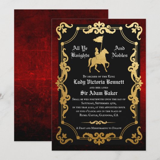 Invitation de mariage de chevalier médiéval joutan (Devant / Derrière)