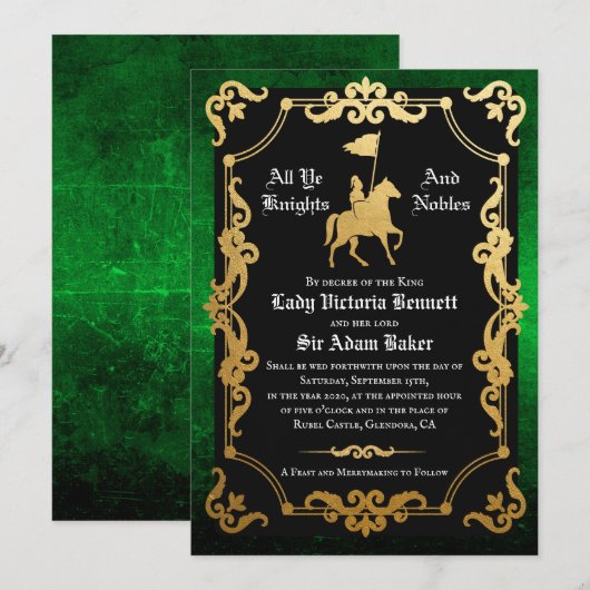 Invitation de mariage de chevalier médiéval joutan (Devant / Derrière)