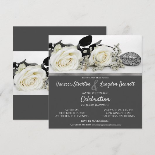 Invitation de mariage de Chic White Rose (Devant / Derrière)