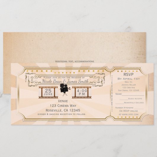 Invitation de Mariage de cinéma vintage & rsvp (Devant / Derrière)
