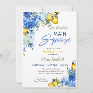 Invitation de mariage de citron florale bleue