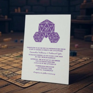 Invitation de mariage de dés D20 violet