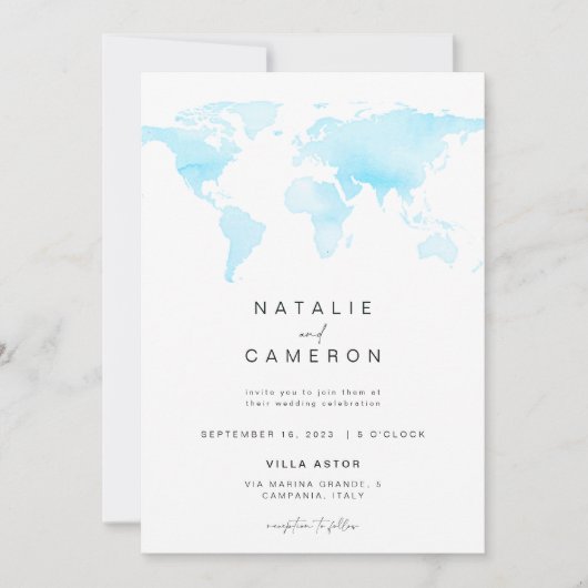Invitation de mariage de destination avec carte du (Devant)