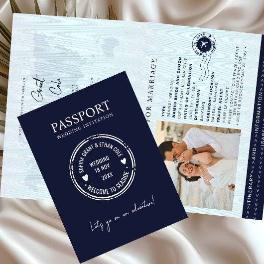 Invitation de mariage de destination bleue pour pa