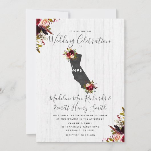 Invitation de mariage de destination de l'État de  (Devant)