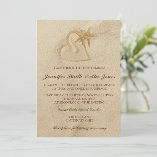Invitation de mariage de destination de plage Sabl (Debout devant)