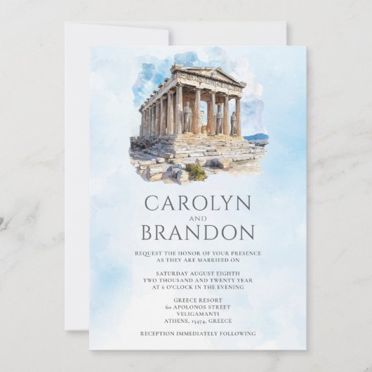 Invitation de mariage de destination grecque avec (Devant)