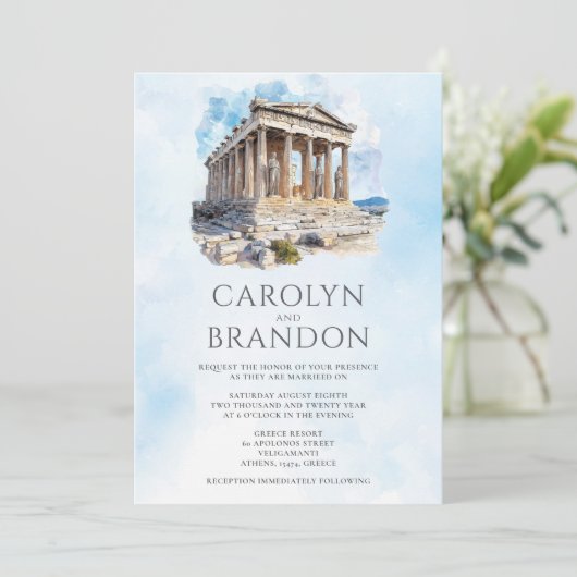 Invitation de mariage de destination grecque avec  (Debout devant)
