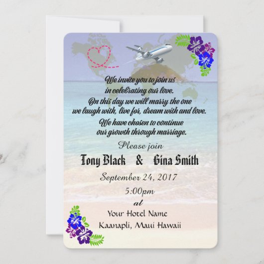 Invitation de mariage de destination Hawaii (Devant)