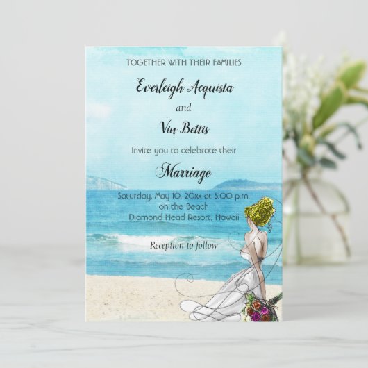 Invitation de mariage de destination illustrée per (Debout devant)