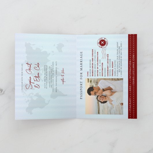 Invitation de mariage de destination rouge passepo (Intérieur)