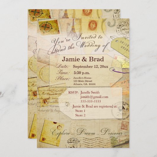 Invitation de mariage de destination Thème à la cr (Devant / Derrière)