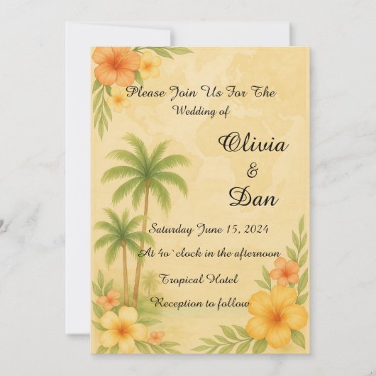 Invitation de mariage de destination tropicale (Devant)