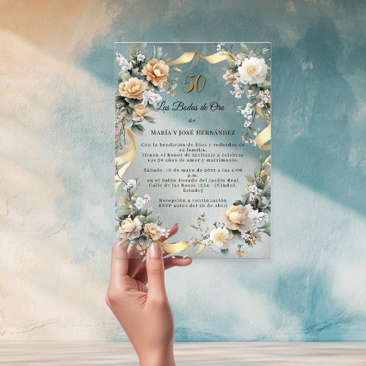 Invitation de Mariage de Diamant Fleurs Dorées