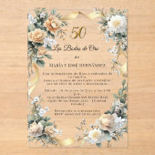 Invitation de Mariage de Diamant Fleurs Dorées (Recto)