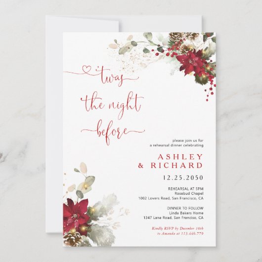 Invitation de mariage de dîner de Noël à fleurs ro (Devant)