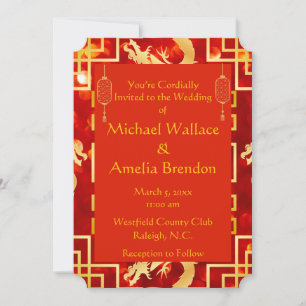 Invitation de Mariage de dragon rouge et or