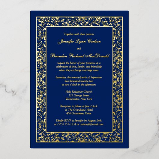 Invitation de mariage de Filigree florale Gold Foi (Recto)