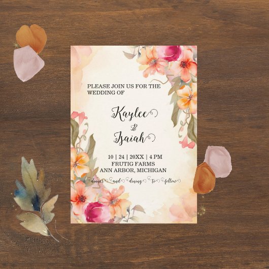 Invitation de mariage de fleurs d'automne
