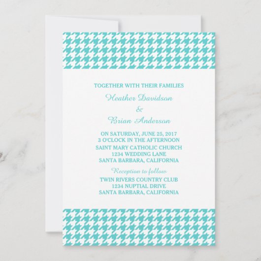 Invitation de mariage de Houndstooth Turquoise (Devant)