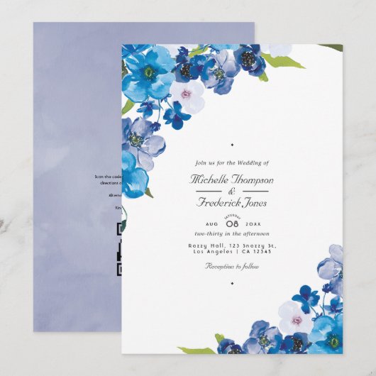 Invitation de mariage de jardin à code QR Floral B (Devant / Derrière)