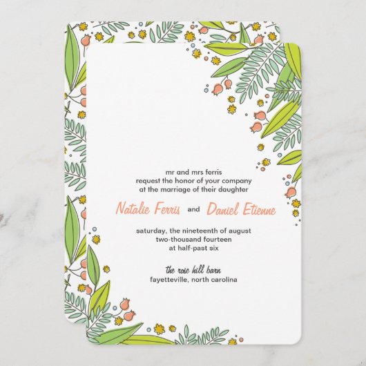 Invitation de mariage de jardin moderne (Devant / Derrière)