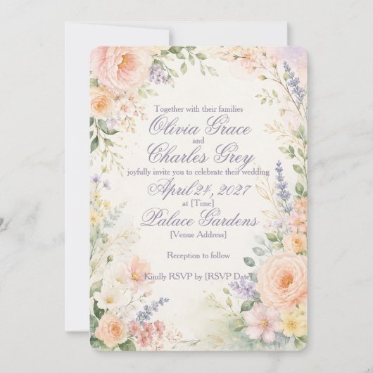 Invitation de mariage de jardin printanier (Devant)
