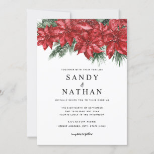 Invitation de mariage de Noël à fleurs rouges fest