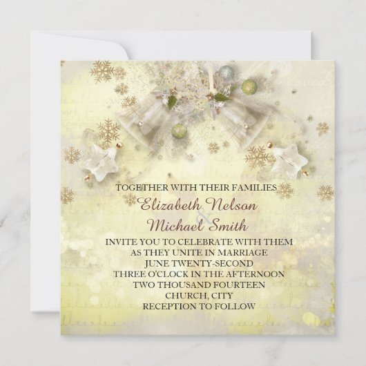 Invitation de mariage de Noël Gold Bell (Devant)