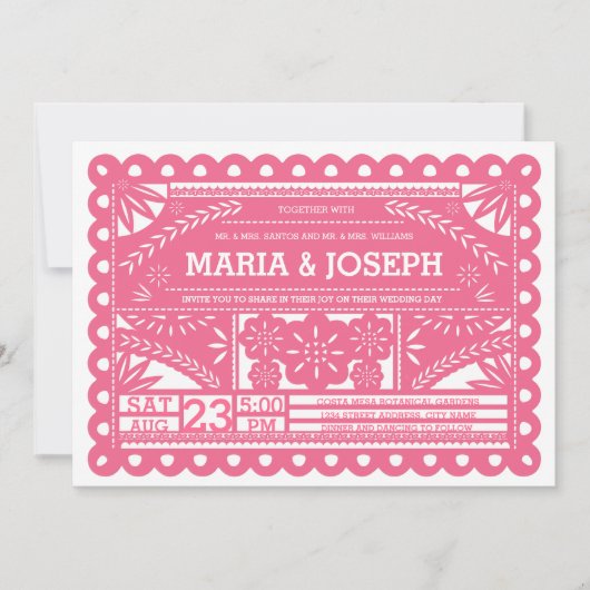 Invitation de mariage de Papel Picado - rose (Devant)