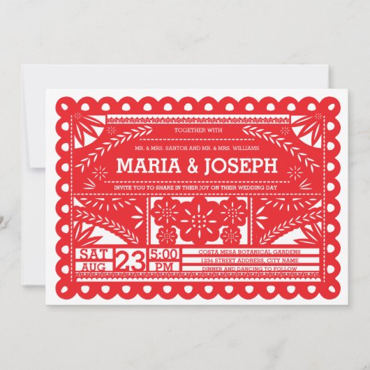 Invitation de mariage de Papel Picado - rouge (Devant)