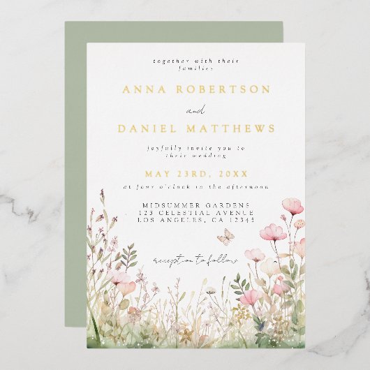 Invitation de Mariage de papillon floral (Recto/Verso)
