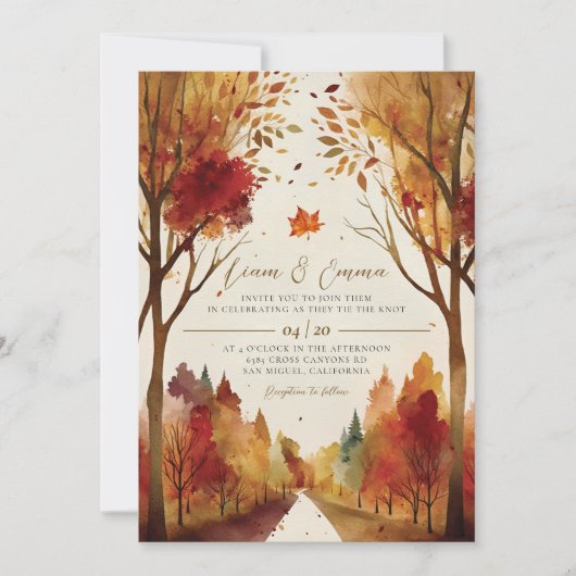 Invitation de mariage de paysage d'automne rustiqu (Devant)