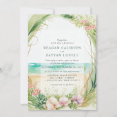 Invitation de mariage de plage à l'aquarelle vert (Devant)