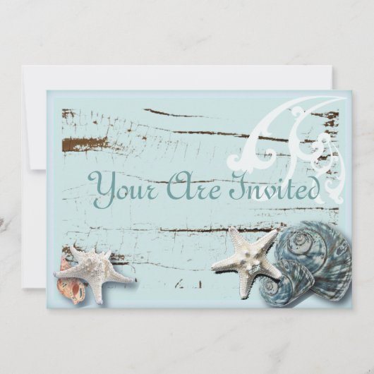 Invitation de mariage de plage aux coquillages rom (Devant)