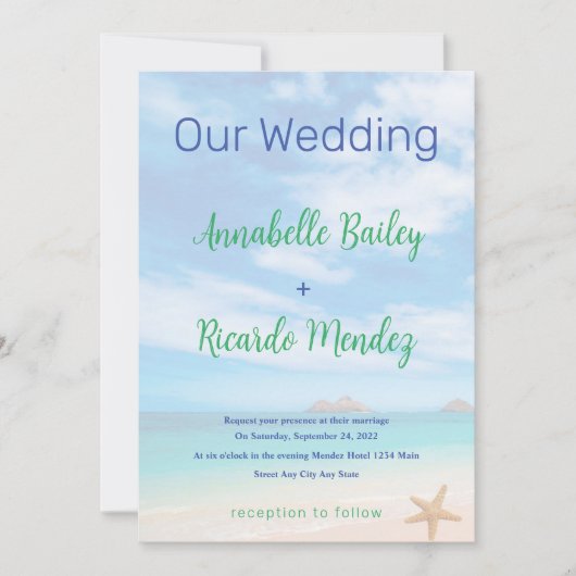 Invitation De Mariage De Plage Avec Starfish (Devant)