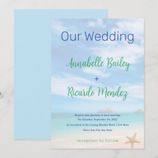 Invitation De Mariage De Plage Avec Starfish (Devant / Derrière)