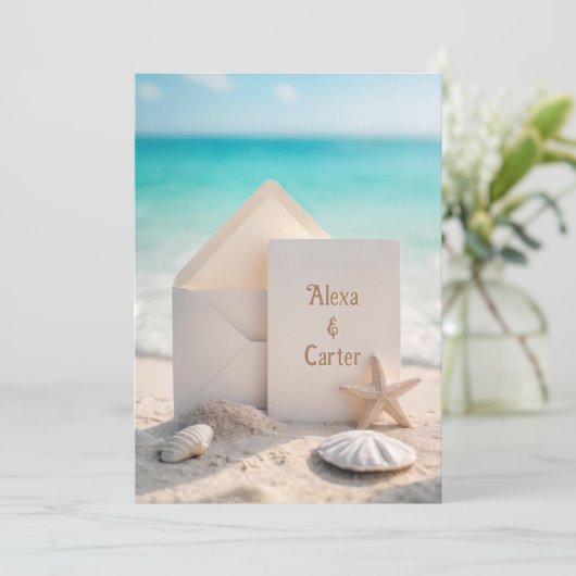 Invitation De Mariage De Plage Avec Starfish (Debout devant)