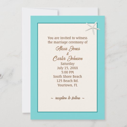 Invitation De Mariage De Plage Avec Starfish (Dos)