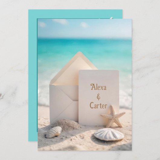 Invitation De Mariage De Plage Avec Starfish (Devant / Derrière)