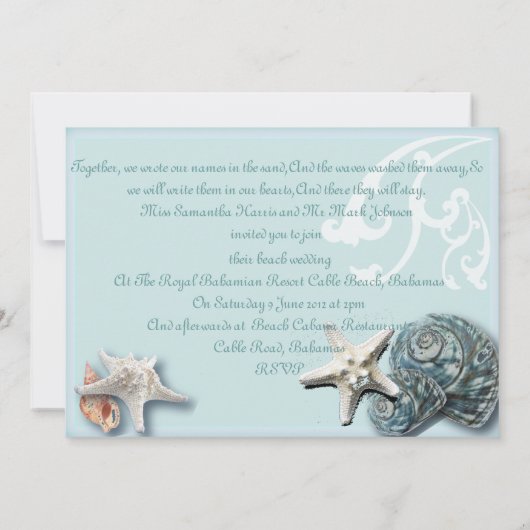 Invitation de mariage de plage coquillages romanti (Dos)