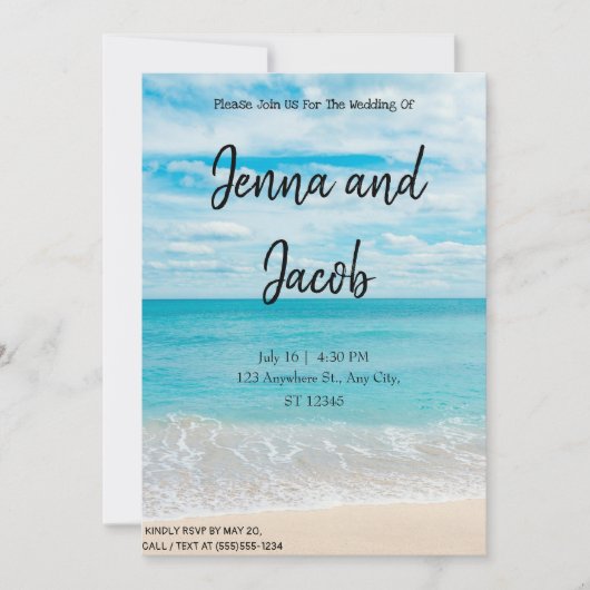 Invitation de mariage de plage moderne et élégante (Devant)