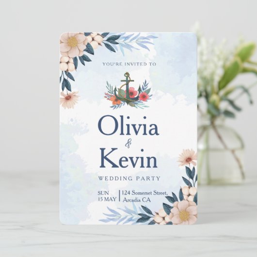 Invitation de mariage de plage moderne, mariage tr (Debout devant)