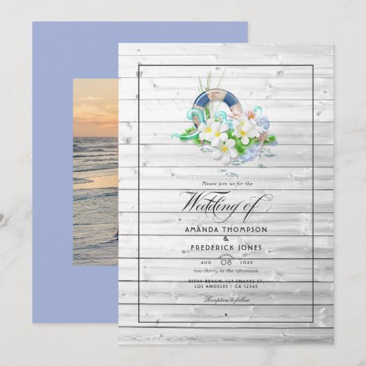Invitation de mariage de plage rustique d'été phot (Devant / Derrière)
