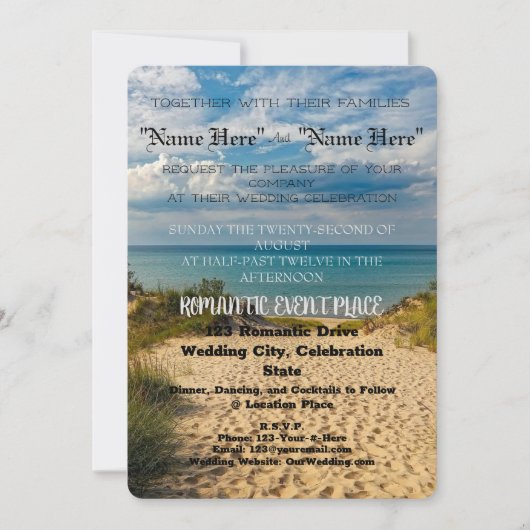 Invitation de mariage de plage "Sables romantiques (Devant)